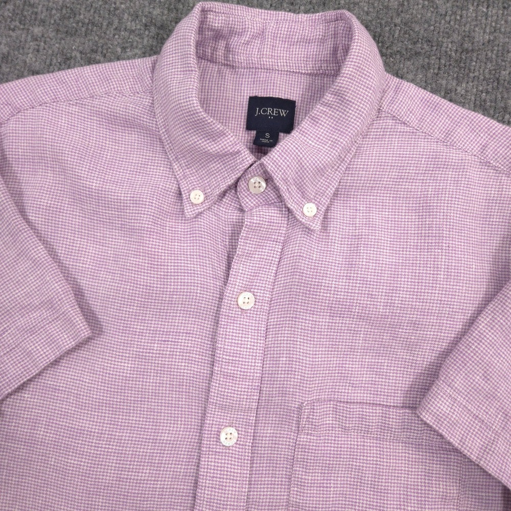 J Crew Shirt Mens Small Purple Mini Houndstooth Linen Blend Shoort Sleeve Preppy